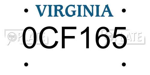 0CF165 Virginia License Plate
