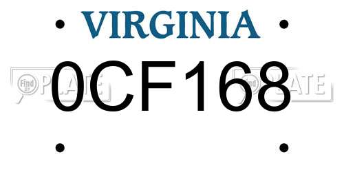 0CF168 Virginia License Plate