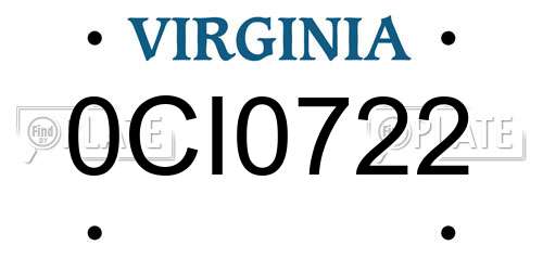 0CI0722 Virginia License Plate