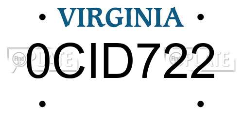 0CID722 Virginia License Plate