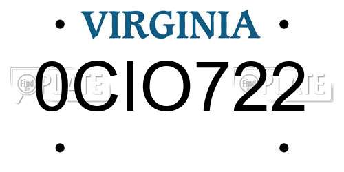 0CIO722 Virginia License Plate