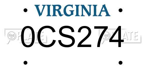 0CS274 Virginia License Plate