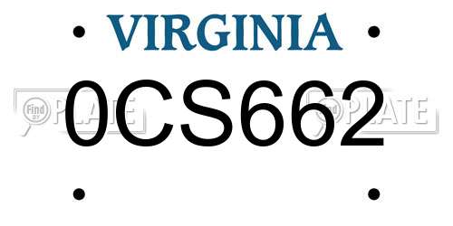 0CS662 Virginia License Plate