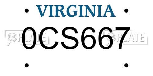 0CS667 Virginia License Plate