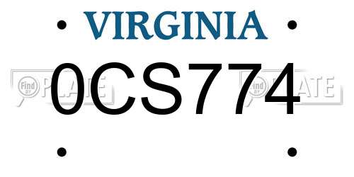 0CS774 Virginia License Plate
