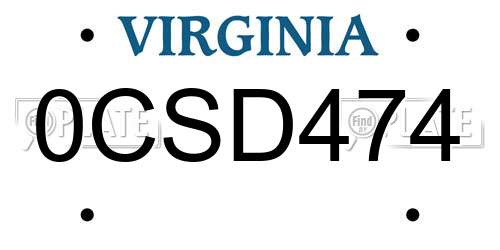 0CSD474 Virginia License Plate