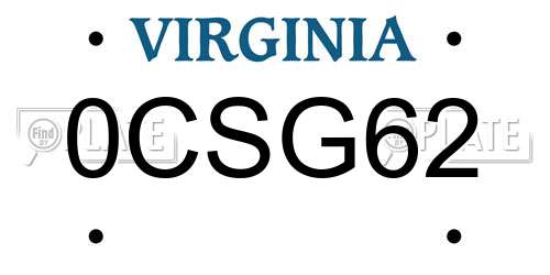 0CSG62 Virginia License Plate