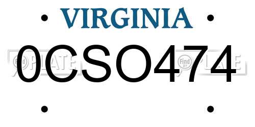 0CSO474 Virginia License Plate