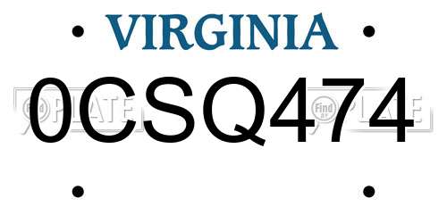 0CSQ474 Virginia License Plate