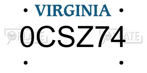0CSZ74 Virginia License Plate