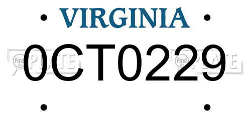 0CT0229 Virginia License Plate