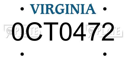 0CT0472 Virginia License Plate