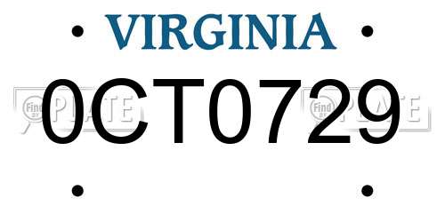 0CT0729 Virginia License Plate