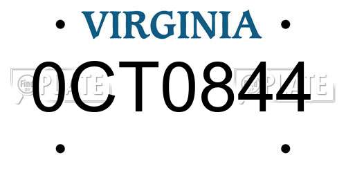 0CT0844 Virginia License Plate