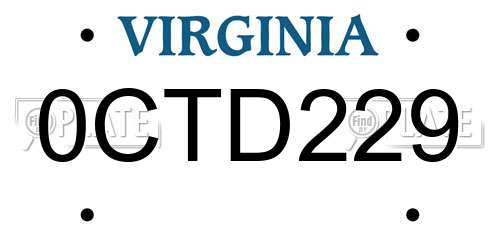 0CTD229 Virginia License Plate