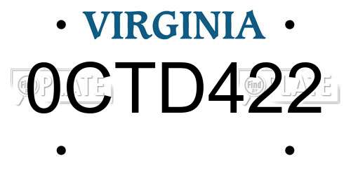 0CTD422 Virginia License Plate