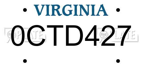 0CTD427 Virginia License Plate