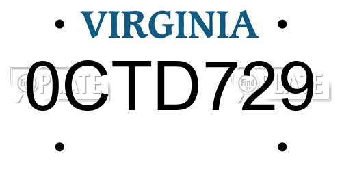 0CTD729 Virginia License Plate