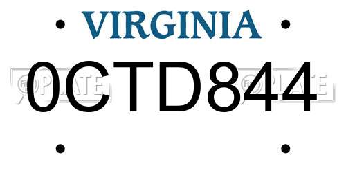 0CTD844 Virginia License Plate