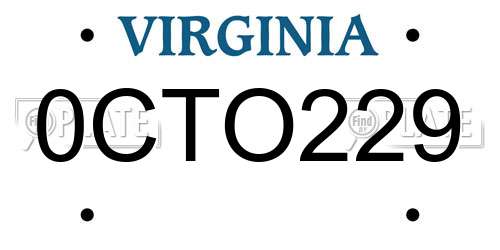 0CTO229 Virginia License Plate