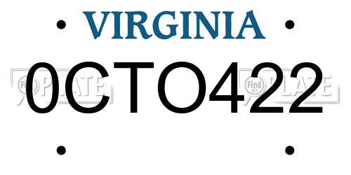 0CTO422 Virginia License Plate