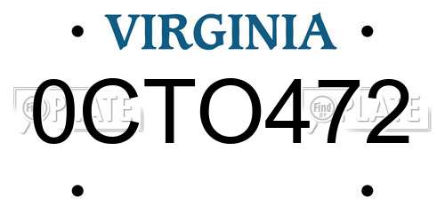 0CTO472 Virginia License Plate