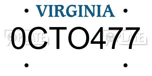 0CTO477 Virginia License Plate