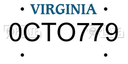 0CTO779 Virginia License Plate