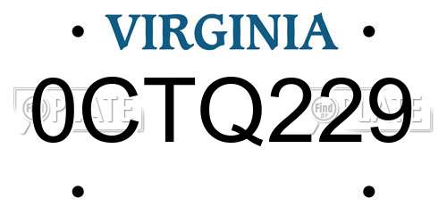 0CTQ229 Virginia License Plate