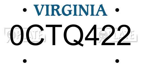 0CTQ422 Virginia License Plate