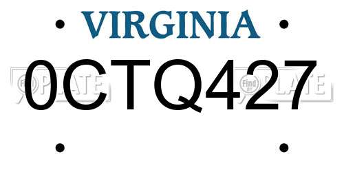 0CTQ427 Virginia License Plate