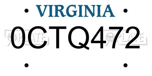 0CTQ472 Virginia License Plate