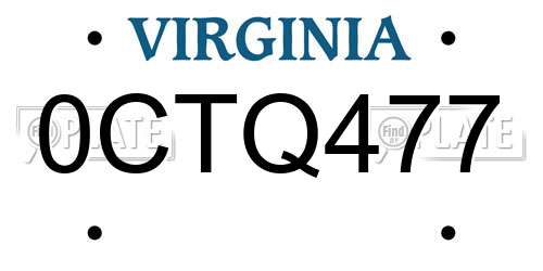 0CTQ477 Virginia License Plate