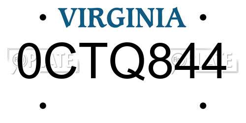 0CTQ844 Virginia License Plate