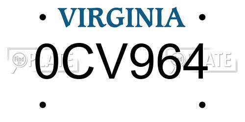 0CV964 Virginia License Plate