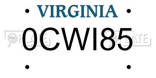 0CWI85 Virginia License Plate