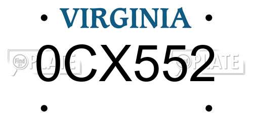 0CX552 Virginia License Plate
