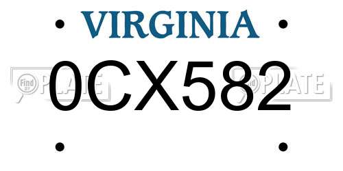 0CX582 Virginia License Plate