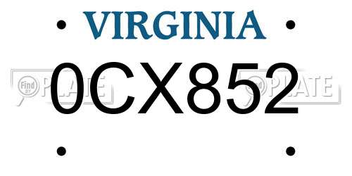 0CX852 Virginia License Plate