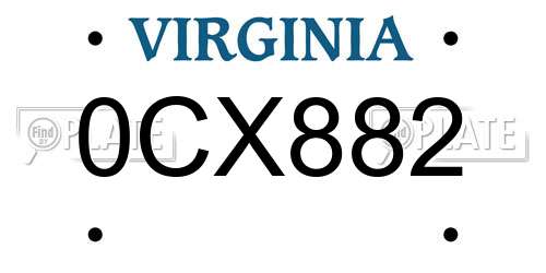 0CX882 Virginia License Plate