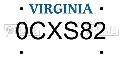 0CXS82 Virginia License Plate