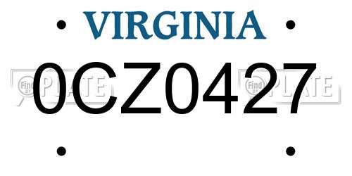0CZ0427 Virginia License Plate