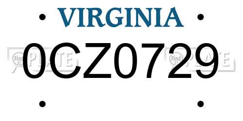 0CZ0729 Virginia License Plate
