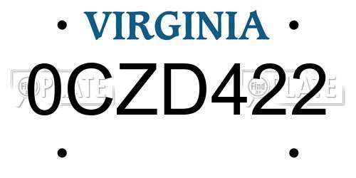 0CZD422 Virginia License Plate