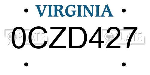 0CZD427 Virginia License Plate