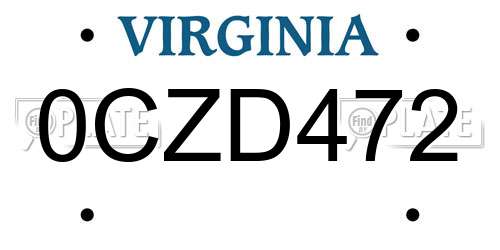 0CZD472 Virginia License Plate