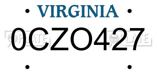 0CZO427 Virginia License Plate