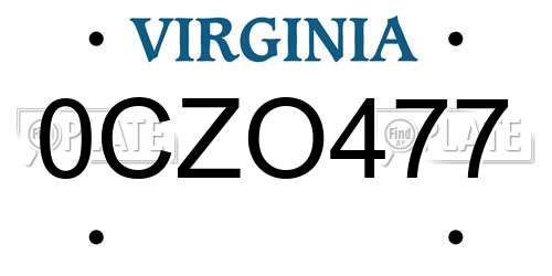 0CZO477 Virginia License Plate