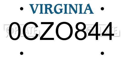 0CZO844 Virginia License Plate