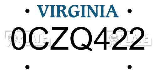 0CZQ422 Virginia License Plate